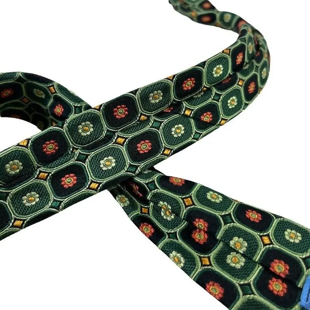 JZ Boulder Jim Herron Mens Green Floral All Silk Hand Made Necktie Neck Tie 3.5